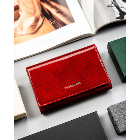 Lackierte Damen-Geldbörse aus Leder in Rot mit Außentasche – Peterson
