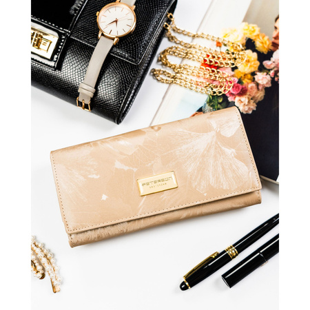 Beige Damen-Geldbörse aus Natur- und Öko-Leder mit Druckknopfverschluss – Peterson