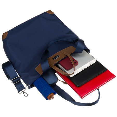 Große, marineblaue Damen-Shopper-Tasche, einteilig, mit Griffen und abnehmbarem Gürtel - Peterson