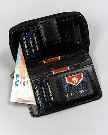 Großer Damen Geldbörse mit Druckknopf aus Leder – Peterson