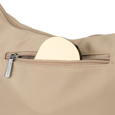 Damen-Handtasche aus Polyester in Hellbeige, mit Reißverschluss und Außentasche – Peterson