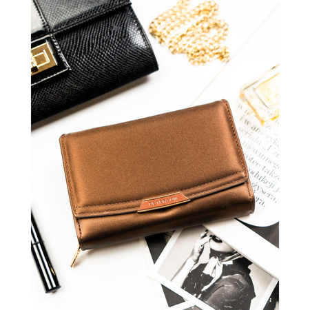 Braune Damen-Geldbörse aus Öko-Leder mit Druckknopf- und Reißverschluss – Peterson