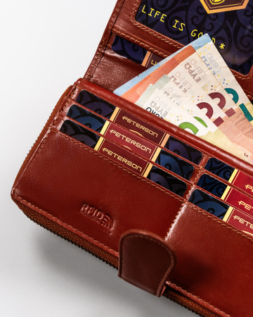 Große Damen Geldbörse aus Leder mit Reißverschluss und Druckknopf – Peterson