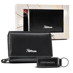 Geschenkset: große Damen Geldbörse und Schlüsselanhänger aus Leder – Peterson