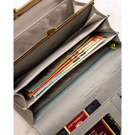 Große, horizontale Damen Geldbörse aus Echtleder mit Blumenmuster – Peterson