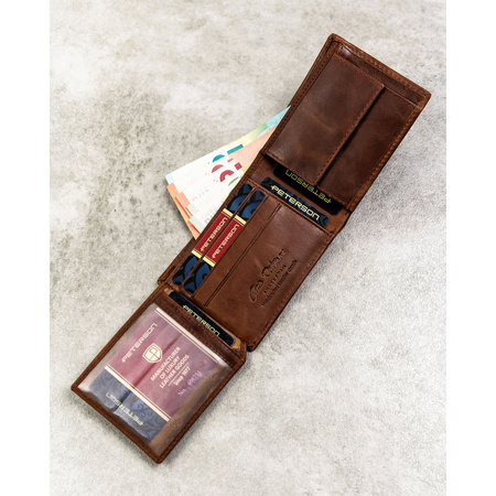 Hellbraune Herren-Geldbörse aus Leder ohne äußeren Verschluss – Peterson