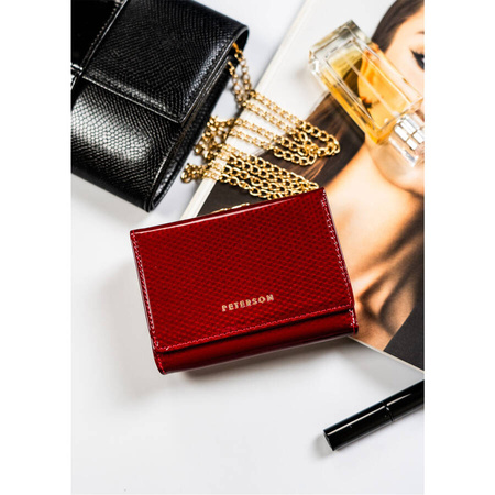 Kompakte, rote Damen Geldbörse aus lackiertem Echtleder – Peterson