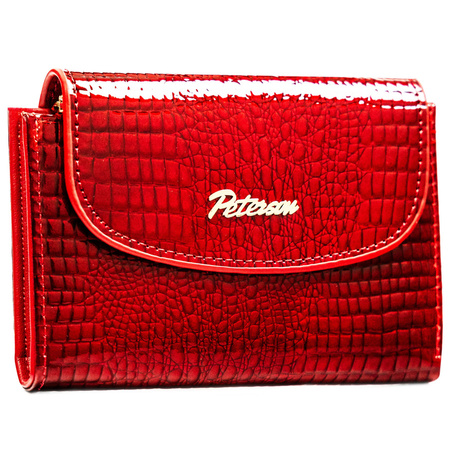 Horizontale, rote Damen-Geldbörse aus Öko-Leder mit Krokodil-Prägung – Peterson