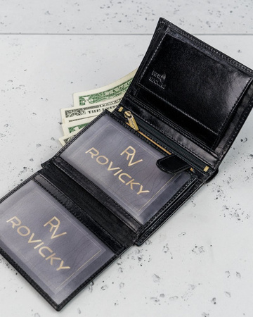 Klassische Herren Geldbörse aus Leder mit Fahrzeugscheinfach und RFID – Rovicky