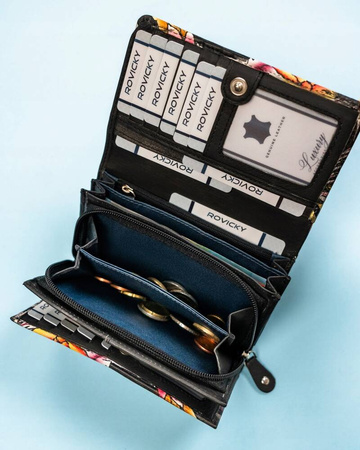 Damen Geldbörse mit Druckknopf aus echtem Leder – Rovicky