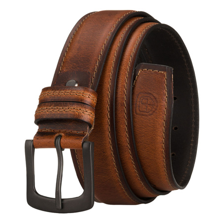 Herren-Gürtel aus Leder, braun, mit klassischer Schnalle und zwei Schlaufen - Peterson