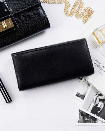 Damen Geldbörse aus Leder im Querformat mit Druckknopf – Rovicky