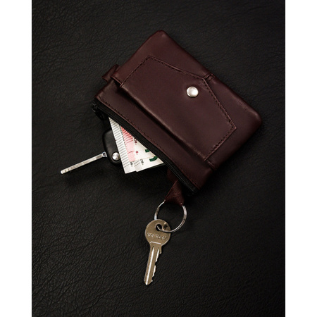 Braunes Leder Schlüsseletui mit Reißverschlusstaschen