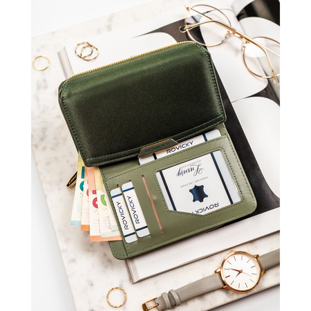 Damen-Geldbörse aus Öko-Leder in Grün, mit Druckverschluss - Rovicky