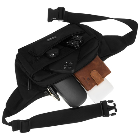 Schwarze Herren-Bauschtasche ein Fach mit drei zusätzlichen Taschen - Peterson