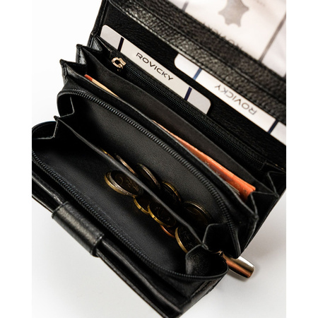 Geräumige schwarze Damen Geldbörse aus Leder mit RFID-Schutz – Rovicky