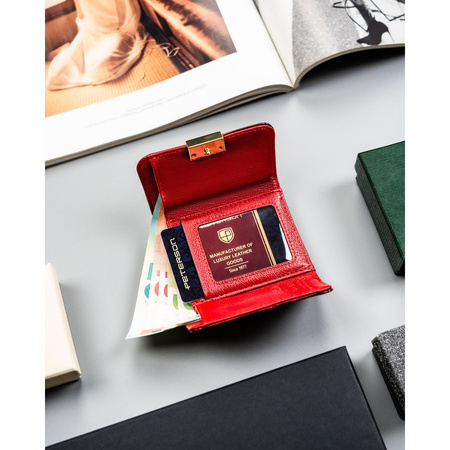Kleine Damen-Geldbörse aus Leder in Rot mit Druckknopf und Schnappverschluss – Peterson