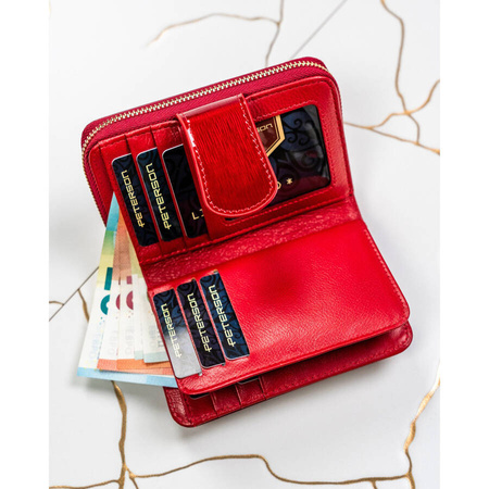 Rote Damen Geldbörse aus lackiertem Echtleder mit Druckknopf – Peterson