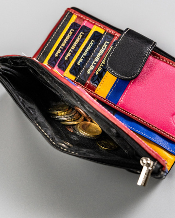 Schwarze Damen Geldbörse aus Leder mit Druckknopf – Peterson