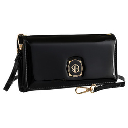 Schwarze, elegante 2-in-1 Handtasche aus lackiertem Öko-Leder – Rovicky