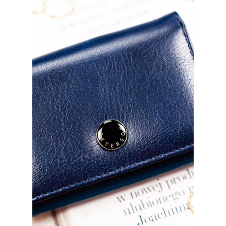 Damen-Geldbörse aus echtem Leder und Öko-Leder in Marineblau mit RFID-Schutz - Peterson