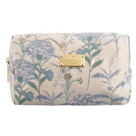 Kosmetiktasche aus Polyester in Hellblau, einteilig und mit Blumenmuster verziert - Peterson