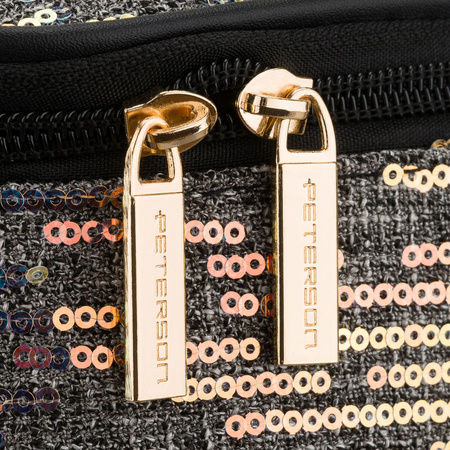 Peterson – Schwarze, reisefertige Kosmetiktasche aus synthetischem Stoff, verziert mit Pailletten