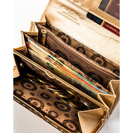 Damen Geldbörse aus echtem Leder in Schwarz-Gold mit Reißverschlusstasche – Peterson