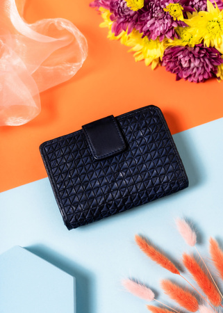 Marineblaue Damen Geldbörse für Dokumente und Karten mit RFID – Rovicky