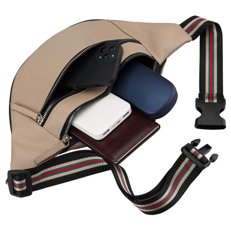 Ledrige Damen-Gürteltasche in Beige, einteilig und mit Reißverschluss - Rovicky