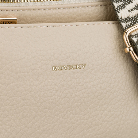 Beige Damen-Umhängetasche aus Öko-Leder mit Reißverschluss - Rovicky