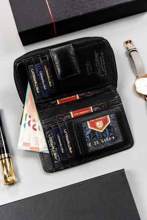 Großer Damen Geldbörse mit Druckknopf aus Leder – Peterson