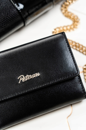 Geschenkset: Damen Geldbörse aus Leder mit Druckknopf und Schlüsselanhänger – Peterson