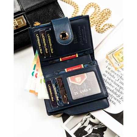 Dunkelblaue Damen-Geldbörse aus ökologischem Leder mit RFID-System – Peterson