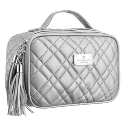 Peterson – Ein-Kammer-Kulturtasche aus synthetischem Gewebe, silberfarben, mit Reißverschluss