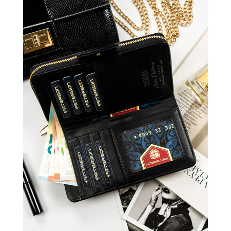 Große, vertikale Damen Geldbörse aus schwarzem Öko-Leder – Peterson