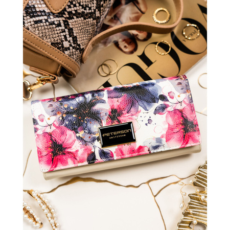 Große Damen-Geldbörse mit Blumenmuster aus Natur- und Öko-Leder mit RFID-System - Peterson