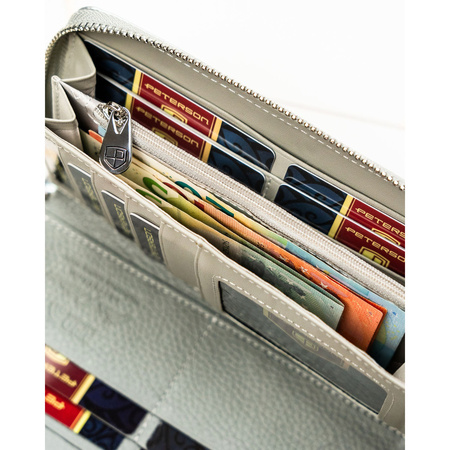 Damen-Geldbörse im Federmäppchen-Stil mit bunten Blumen, aus Natur- und Öko-Leder - Peterson