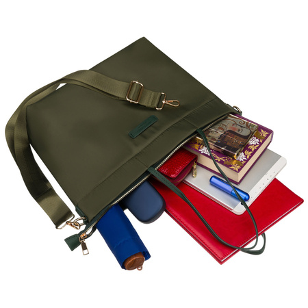 Grüne Damen-Shopper aus Nylon, ein Hauptfach mit abnehmbarem, verstellbarem Gürtel – Peterson