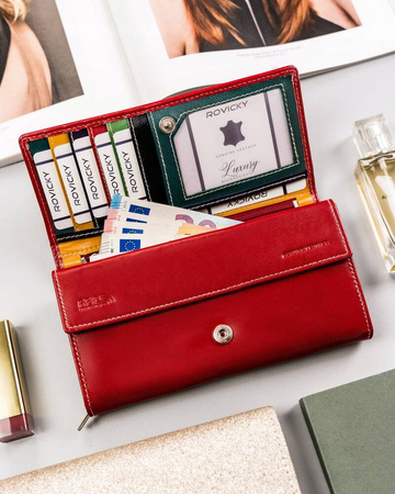 Große Damen Geldbörse aus Leder mit Druckknopf – Rovicky