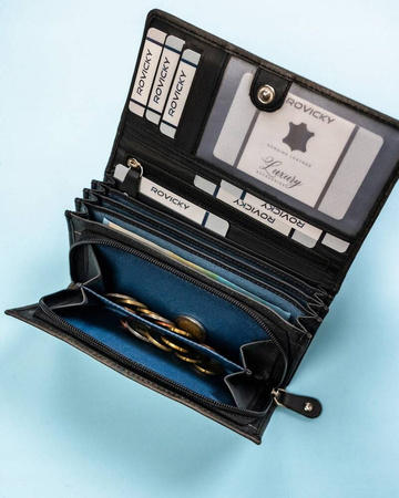 Große Damen Geldbörse aus Leder mit Druckknopf – Rovicky