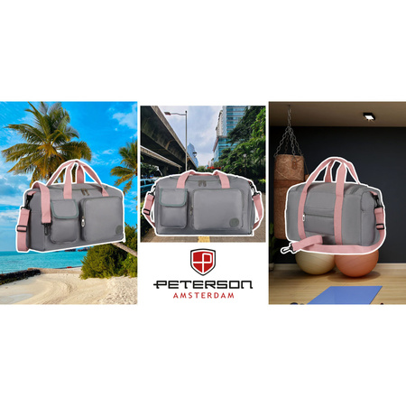 Sport-Reisetasche aus Polyester in Grau-Rosa mit Reißverschluss – Peterson