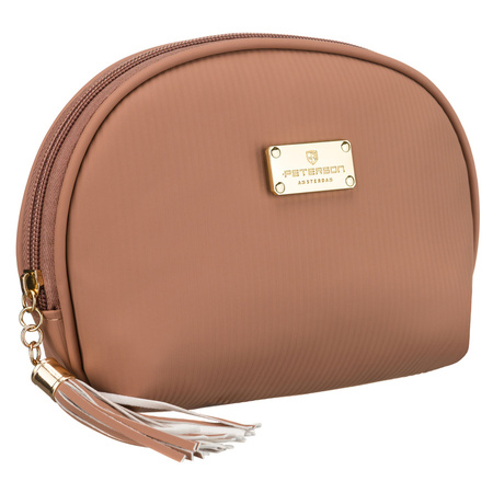 Kosmetiktasche aus synthetischem Material in Beige, ein Hauptfach mit Reißverschluss – Peterson