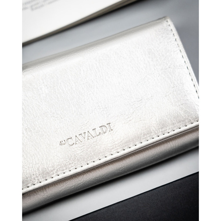 Große, silberne Damen-Geldbörse aus Öko-Leder mit Außenfach - 4U Cavaldi