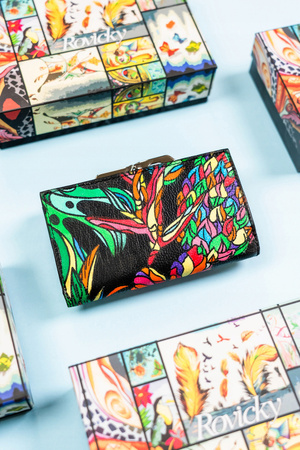 Große Damen Geldbörse mit Druckknopf aus echtem Leder – Rovicky