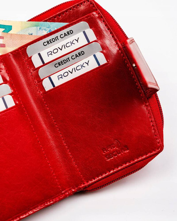 Damen Geldbörse aus Leder mit Reißverschluss und Druckknopf – Rovicky