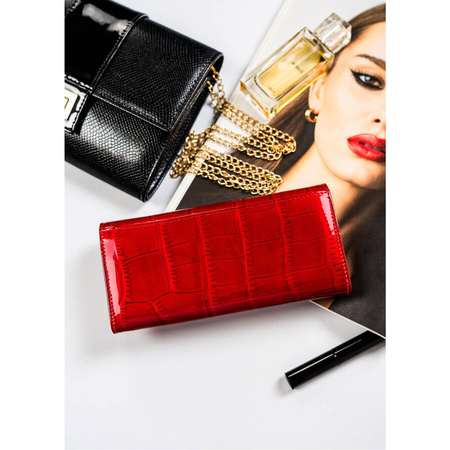 Geräumige rote Damen Geldbörse mit Animal-Prägung auf der Klappe – Peterson