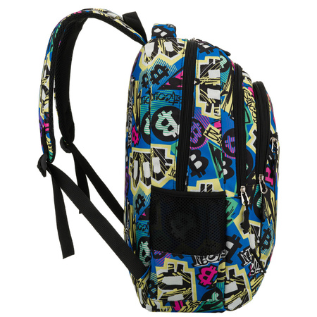 Jugendrucksack für die Schule, aus Polyester mit einem Graffiti-Muster genäht, an verstellbaren Trägern aufgehängt - Peterson