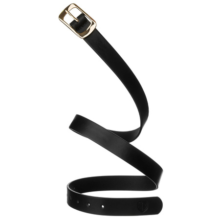 Schwarzer, schmaler Damen-Gürtel aus Öko-Leder mit goldener Schnalle - Peterson