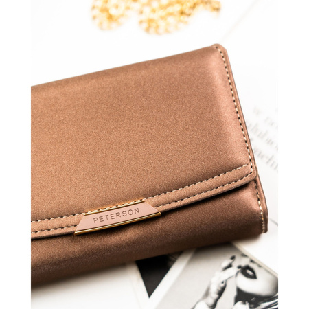 Beige Damen-Geldbörse aus Öko-Leder mit Druckknopf- und Reißverschluss – Peterson